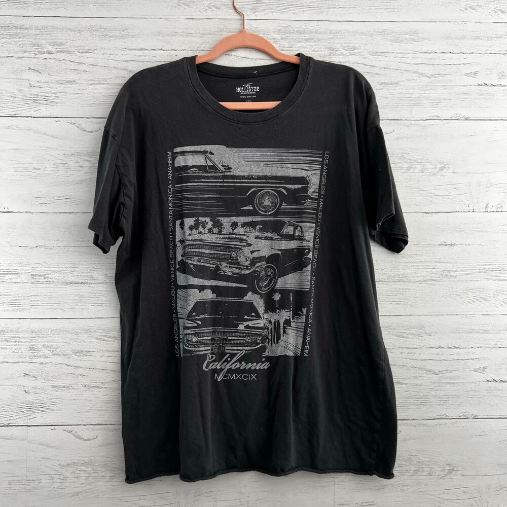 Hollister Dark Gray Short Sleeve Car Graphic Tee Shirt Size L